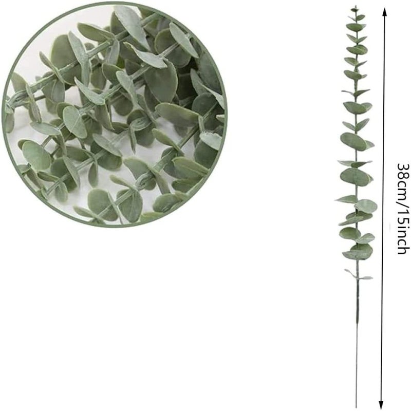 woobles 18 Pcs 15 Inch Artificial Eucalyptus Leaves Stems Branches Outdoor Simulation Greenery Plants Tall Faux Real Touch Decor for Wedding Bouquet Vase Floral Arrangement Home Filler Jungle Theme - Image 3